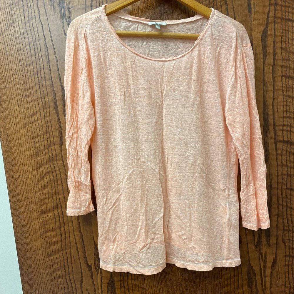 Joie peach linen 3/4 sleeve burn‎ out tee